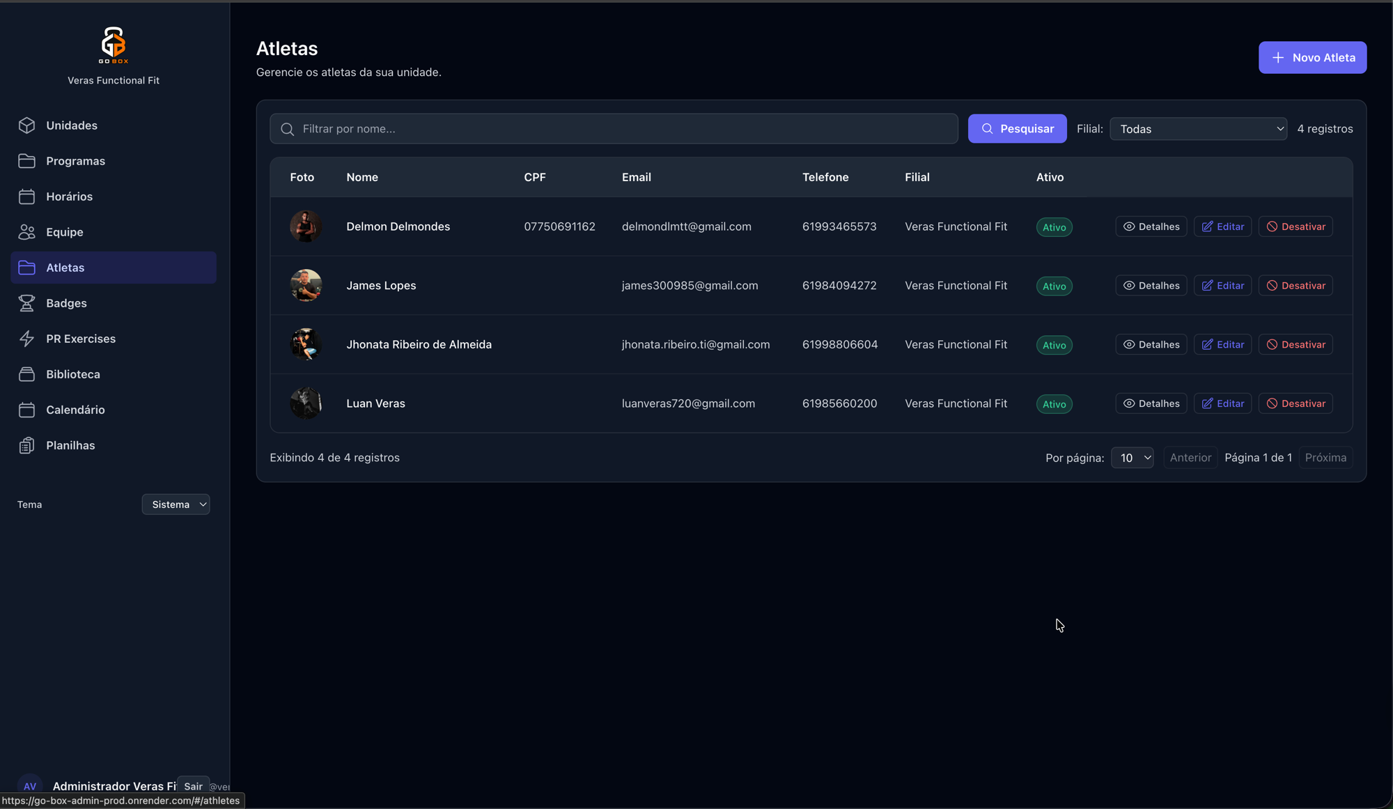 Go Box Admin — Gestão completa de atletas