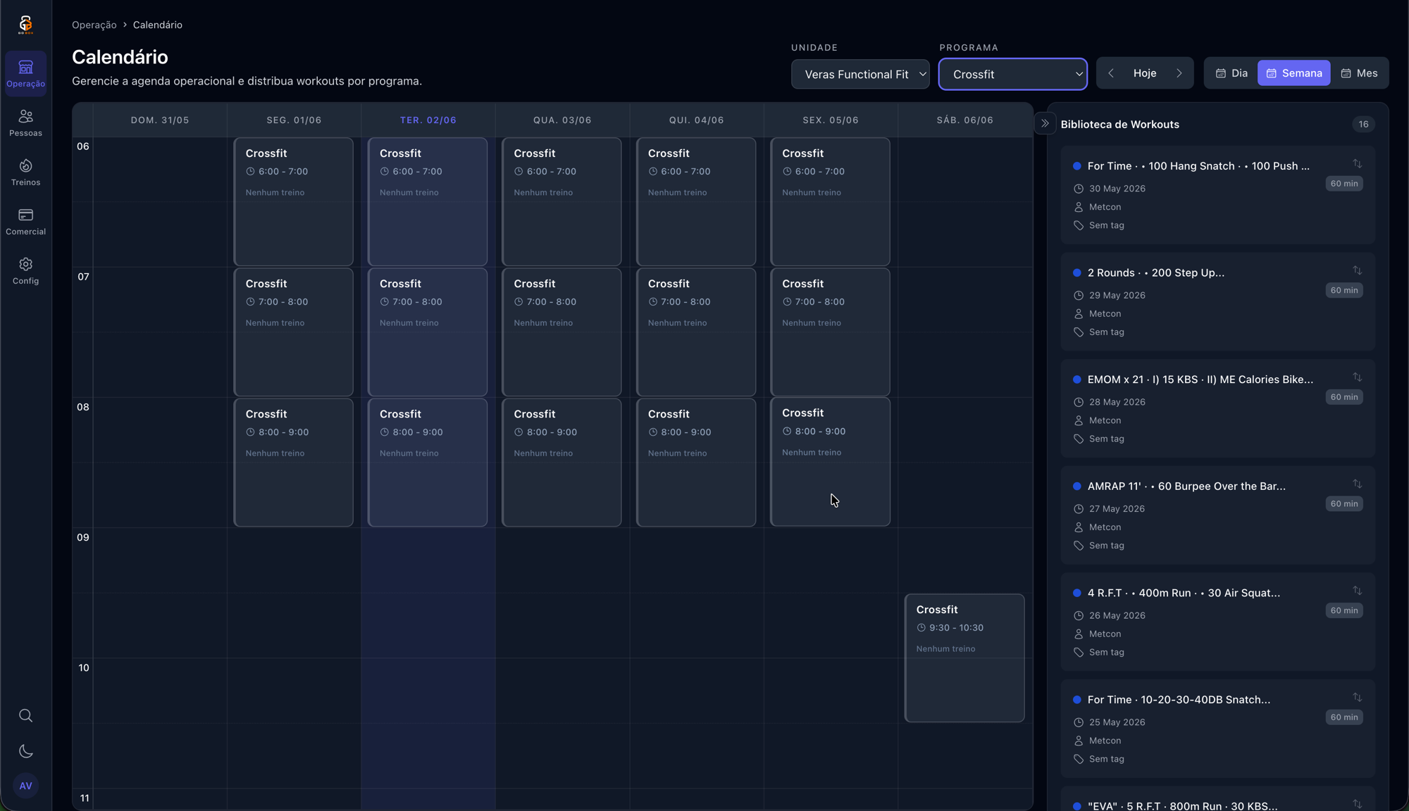 Go Box Admin - Calendário de aulas