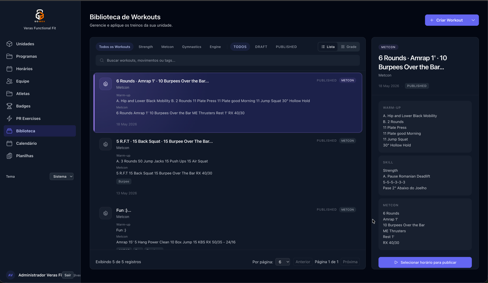 Go Box Admin — Biblioteca de treinos para coaches
